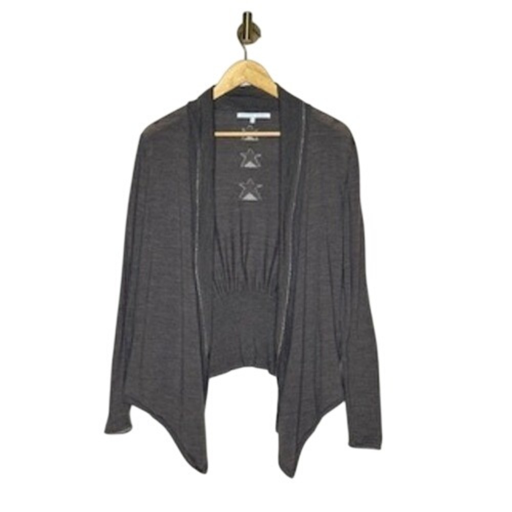 Patrice‎ Bréal 100% Wool Waterfall Cardigan Women's 4 Taupe Star Detail